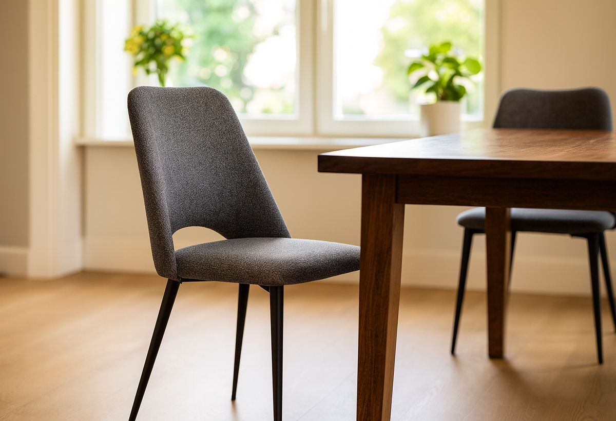 Απεικονίζεται μια τραπεζαρία με καρέκλες Velvet.